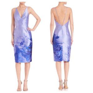ML Monique Lhuillier Deep-V Printed Mikado Dress